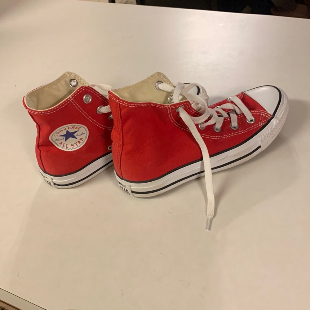 Red and white high top Converse
